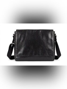 Jack Spade Black Leather Messenger Bag Crossbody Laptop Briefcase Work Travel